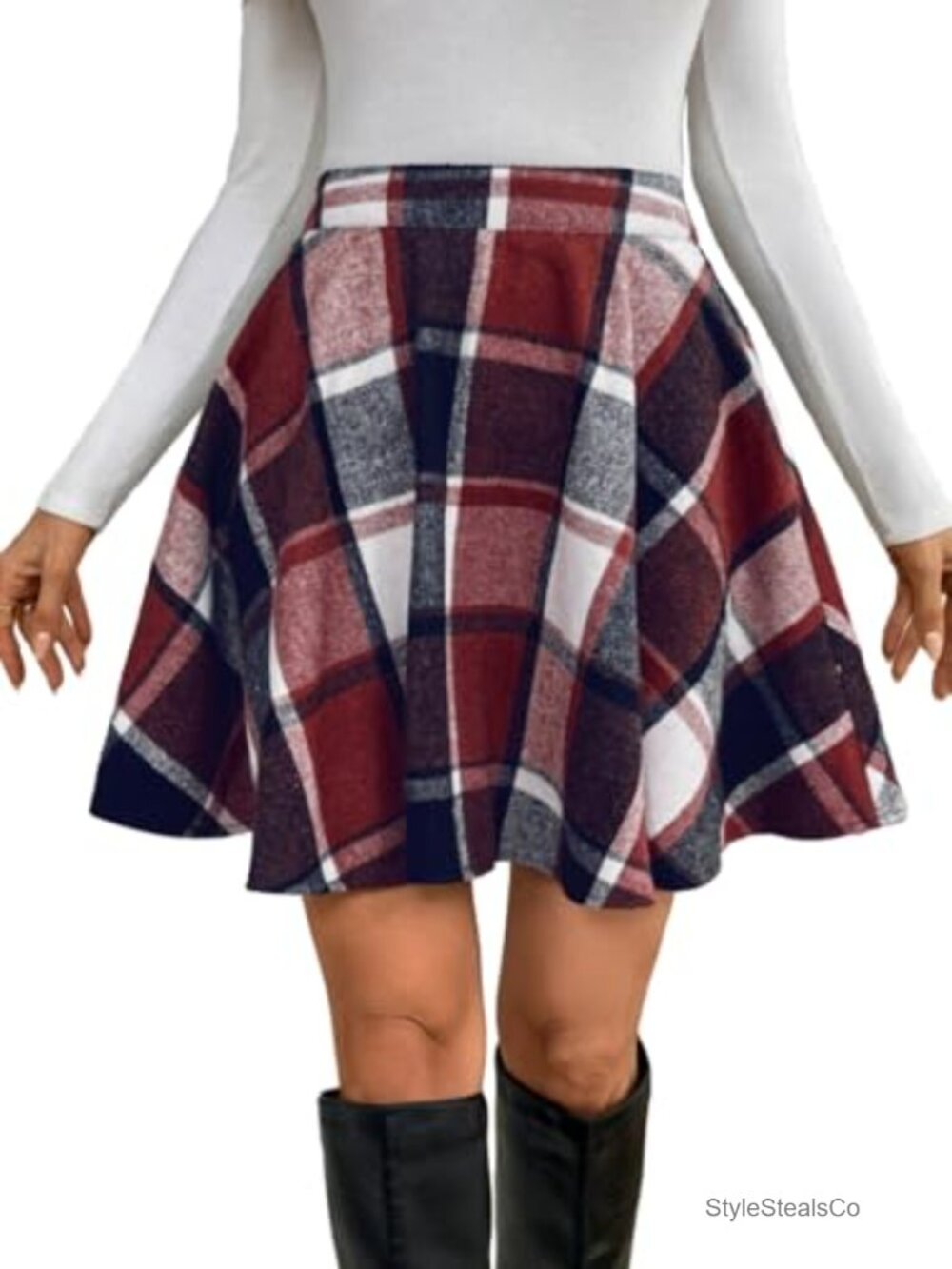 Pleated Plaid Mini Skirt Flowy A-Line High Waist Short Skirt Casual Fall